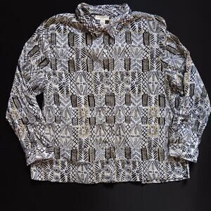 Appleseed's Petites Women’s Button Down Blouse Size PXL Black White & Tan